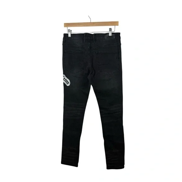 NWT KDNK Men’s Varsity Patched Grunge Jeans in Black/White Size 30
